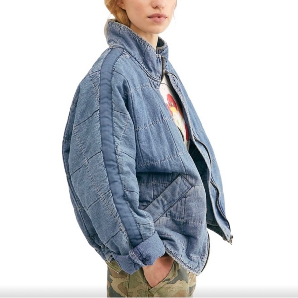 Free People Dolman Quilted Denim Jacket